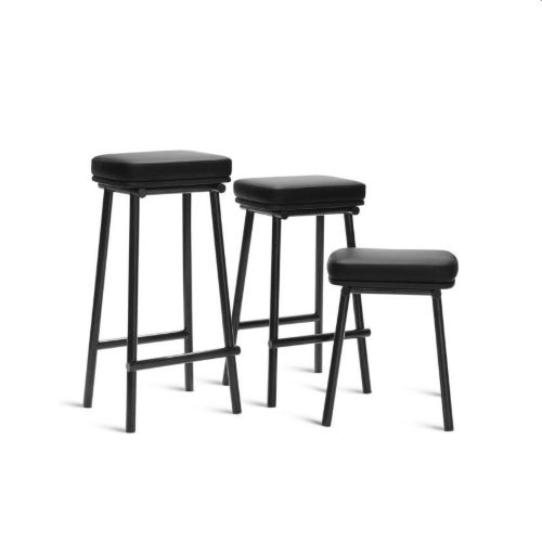 Please Wait to be Seated Tubby Tube Stool Upholstery H: 50 cm - Black/Savanne Leather