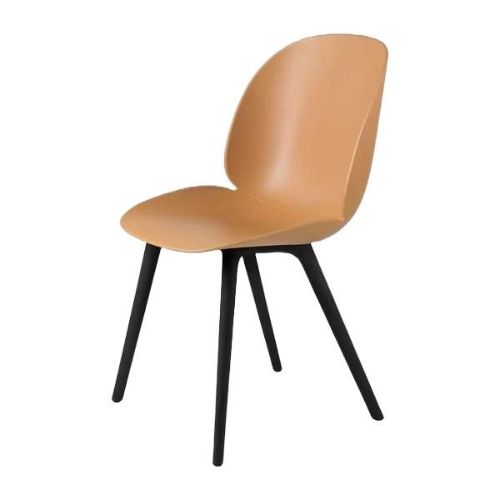 GUBI Beetle Dining Chair Plastic Chair SH: 45 cm - Amber Brown / Black