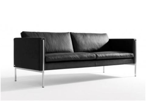 Skipper Capri 3,5 pers. sofa L: 226cm Armlæn B - Stål/Sort Læder Elegance (læder 2)
