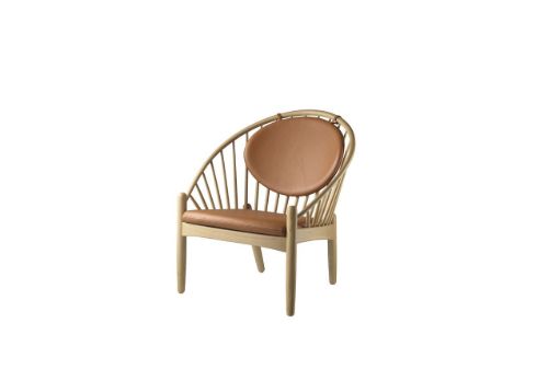 FDB Møbler J166 Poul M. Volther Jørna Lænestol SH: 40 cm - Natur Eg / Cognac Læder