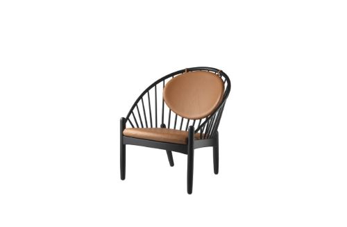 FDB Møbler J166 Poul M. Volther Jørna Lænestol SH: 40 cm - Sort eg / Cognac læder