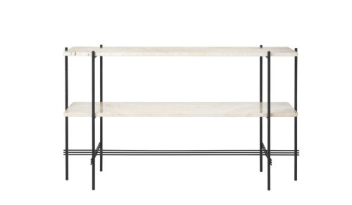 GUBI TS Console 2 Racks 120x30x72 cm - Black Base/Neutral White Travertine