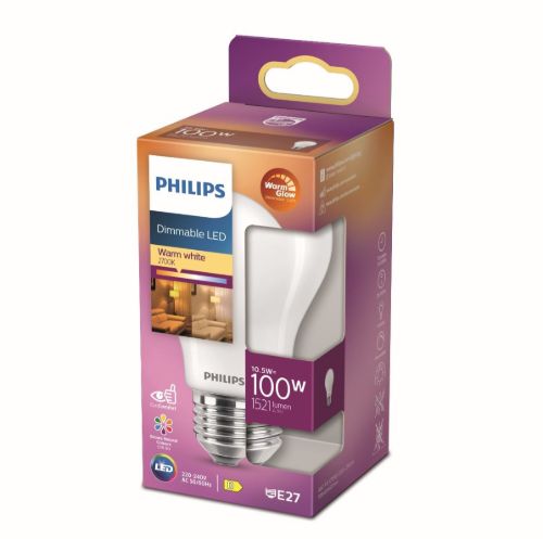 PHILIPS E27 LED Pære 12W (100W) WarmGlow - Dæmpbar/Varmt Skær