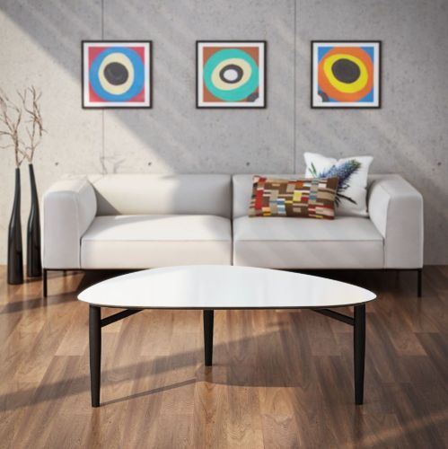 Thomsen Furniture Katrine Sofabord Trekant Stor 89x126x55 cm - Stenlook Beige/Sortlakeret Eg