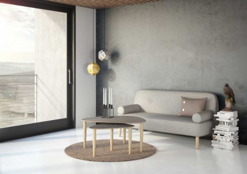 Thomsen Furniture Katrine Sofabord Trekant Lille 42x67x45 cm - Stenlook Gråbrun/Sortlakeret Eg