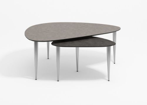 Thomsen Furniture Katrine Sofabord Trekant Lille 42x67x45 cm - Stenlook Granitgrå/Børstet Stål