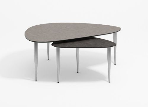 Thomsen Furniture Katrine Sofabord Trekant Stor 89x126x45 cm - Stenlook Granitgrå/Børstet Stål
