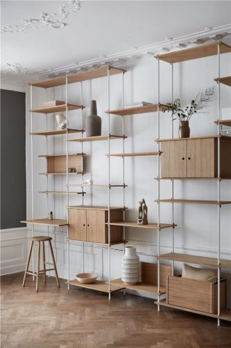 Moebe Shelving System Double w. Cabinet 200x162 cm - Oak/Black