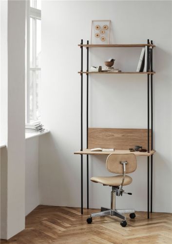 Moebe Shelving System Desk Tall 200x85 cm - White/Oak