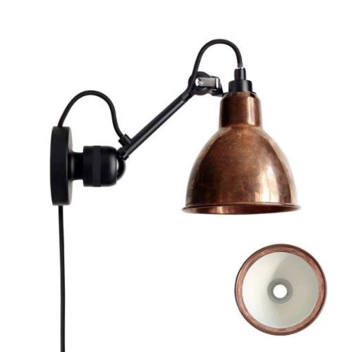 DCW Editions Lampe Gras N304CA Væglampe Rund m. Ledning H: 14cm - Sort/Rå Kobber/Hvid