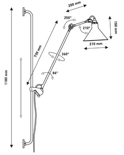 DCW Editions Lampe Gras N214 Væglampe Konisk H: 120cm - Sort/Gul