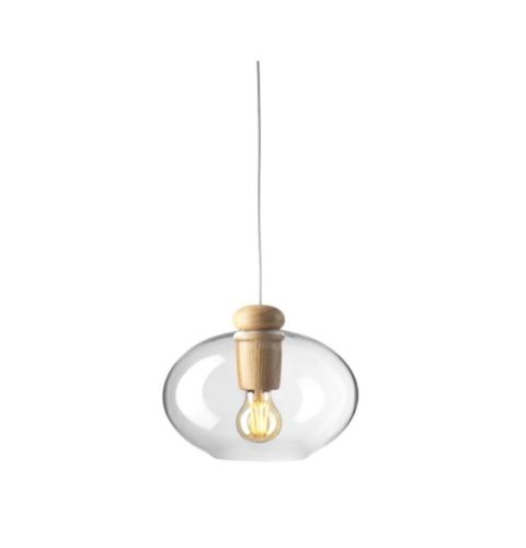 FDB Møbler U2 Hiti Pendel m. Hvid Ledning Ø: 25,8 cm - Lakeret Eg/Klar Glas