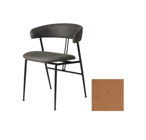 GUBI Violin Dining Chair Fully Upholstered SH: 45 cm - Dunes Camel Leather/Black Matt Base