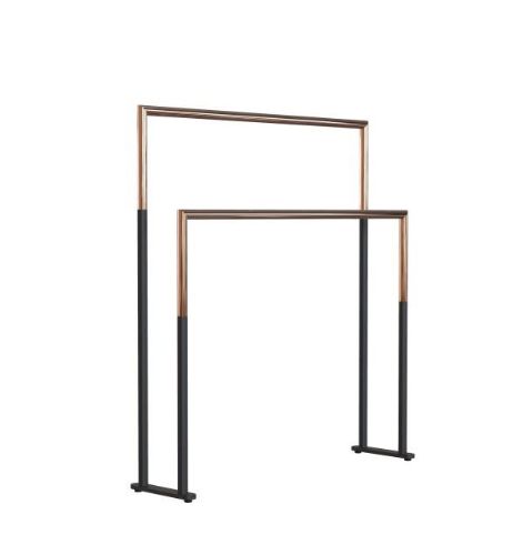 FROST NOVA2 Håndklædestander 1976 Dobbelt H: 75cm - Mat Sort/Poleret Kobber
