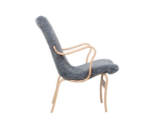Bruno Mathsson Mi 472 Eva Lænestol m/arm SH: 34 cm - Scandinavian Grey Sheepskin