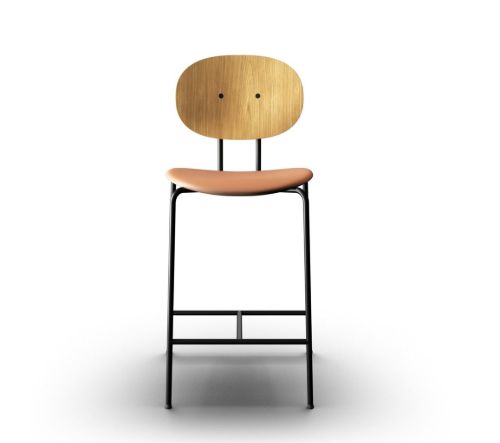 Sibast Furniture Piet Hein Bar Chair SH: 65 cm Black - Oiled Oak/Silk Cognac