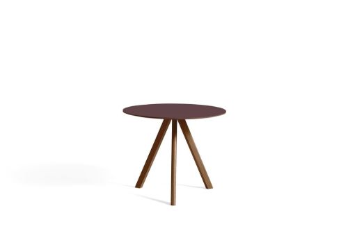 HAY CPH 20 Round Table Ø: 90 cm - Lacquered Solid Walnut/Burgundy Linoleum