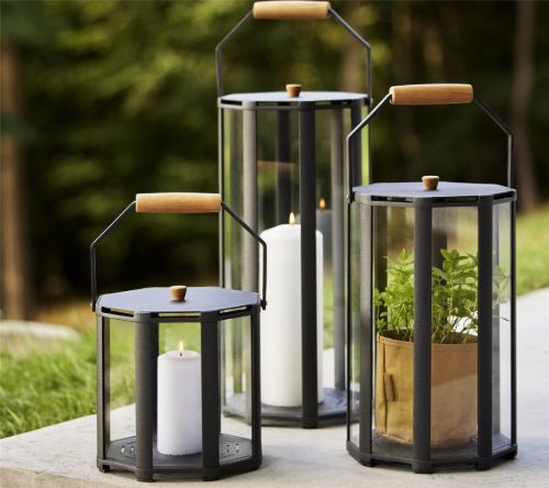 Cane-line Outdoor Lightlux Lanterne m. Hank Ekstra Lille H: 26 cm - Lava Grey Aluminium/Teak