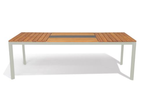 Mindo 101 Dining Table 222x90 cm - Light Grey/Teak/Steel Chrome