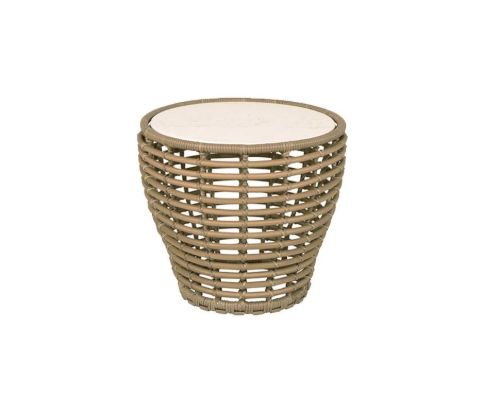 Cane-line Outdoor Basket Sofabord Lille Ø: 50 cm - Travertine Look Ceramic/Natural Weave