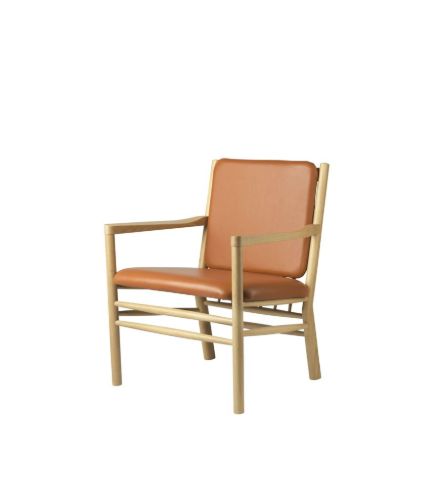 FDB Møbler J147 Lænestol Erik Ole Jørgensen SH: 40,9 cm - Eg Natur/Læder Cognac
