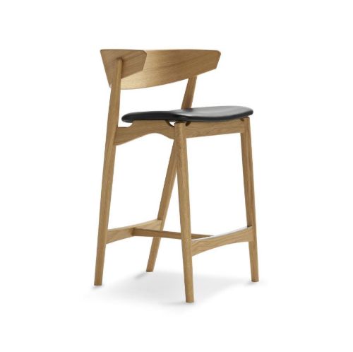 Sibast Furniture No 7 Bar Stool SH: 65 cm - White Pigmented Laquered Oak / Black Leather