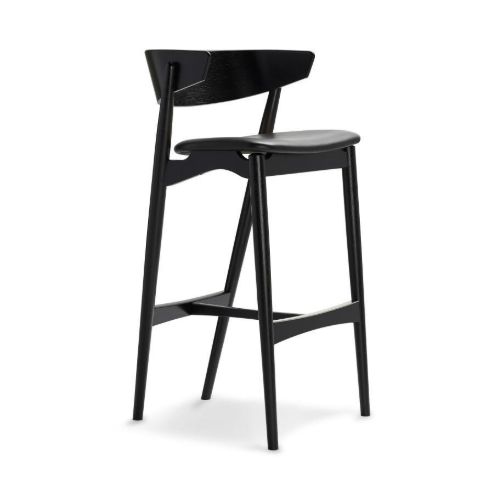 Sibast Furniture No 7 Bar Stool SH: 75 cm - Black Oak / Black Leather