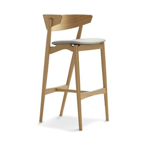 Sibast Furniture No 7 Bar Stool SH: 75 cm - White Pigmented Laquered Oak / Remix 123 Light Grey