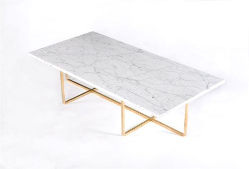 OX Denmarq NINETY LARGE Table 120x60x40 cm - Solid Brass/White Carrara