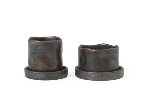 Ferm Living Uneru Mini Pots Set Of 2 - Black/Brown