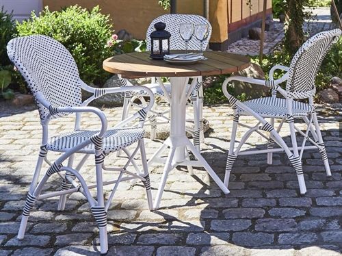 Sika-Design Nicole Cafébord Ø: 80 cm - White Aluminium/Teak