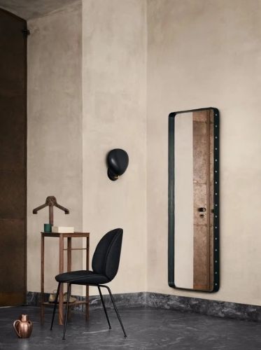 GUBI Adnet Wall Mirror Rectangular 70x180 cm - Black leather