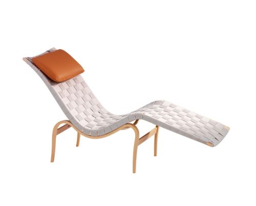 Bruno Mathsson Mi 036 Model 36 Liggestol m. Nakkepude SH: 32 cm - Lys Hørgjord