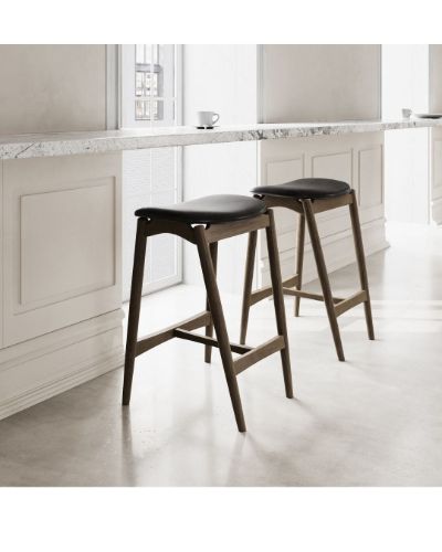 Sibast Furniture No 7 Barstol Høj H: 75 cm - Eg Mørk Olie/Lysegrå Læder 