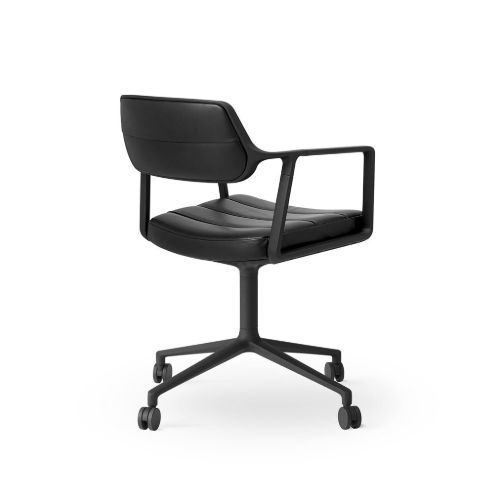 Vipp 453 Swivel Stol m. Hjul - Sort Aluminium/Sort Læder 