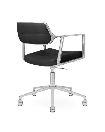 Vipp 453+ Swivel Stol m. Hjul - Aluminium/Sort Læder