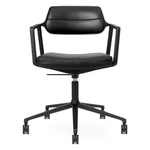 Vipp 453+ Swivel Stol m. Hjul - Sort Aluminium/Sort Læder