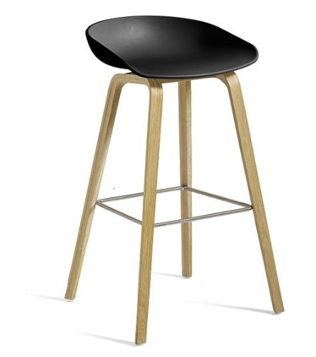 HAY AAS32 ECO Barstol Low  - Water Based Lacquered Oak Veneer / ECO Black / Footrest Stainless Steel