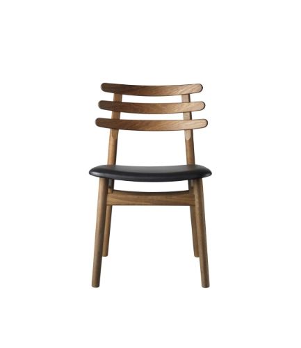 FDB Møbler J48 Stol Poul M. Volther SH: 46 cm - Røget Eg/Sort Læder/Mat Lak