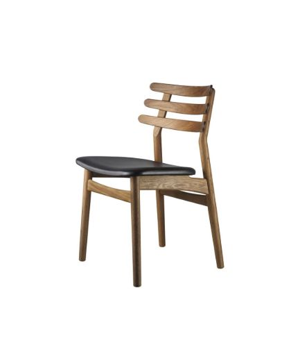 FDB Møbler J48 Stol Poul M. Volther SH: 46 cm - Røget Eg/Sort Læder/Mat Lak
