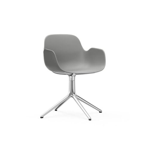Normann Copenhagen Form Drejestol m. armlæn SH: 44cm - Grå/Aluminium