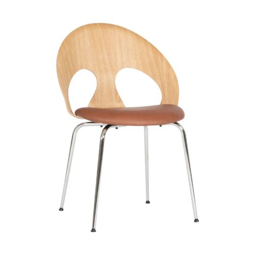 Vermund VL1100 Spisebordsstol SH: 46 cm - Krom/Olieret Eg/Sierra Cognac Læder