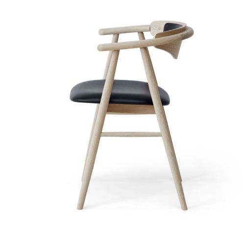 Findahl by Hammel Tradition Stol med rygpolstring SH: 47 cm - Eg Ubehandlet / Sort Sydney Læder