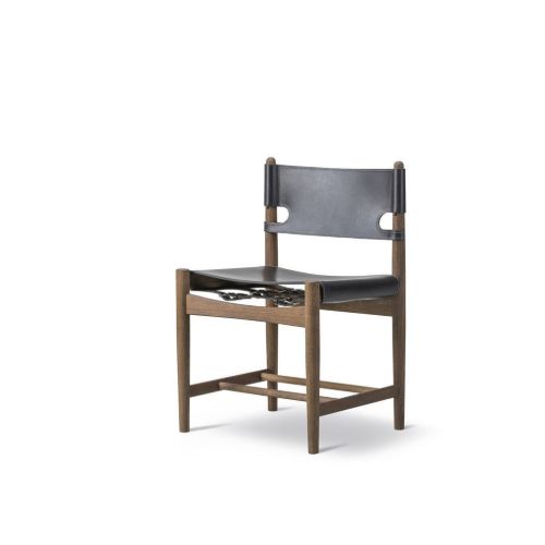Fredericia Furniture 3237 Den Spanske Spisebordsstol SH: 46 cm - Sort Læder/Røget Eg