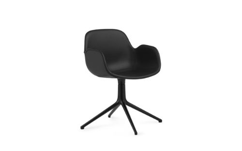 Normann Copenhagen Form Drejestol m. armlæn SH: 44cm - Sort Læder/Sort Aluminium