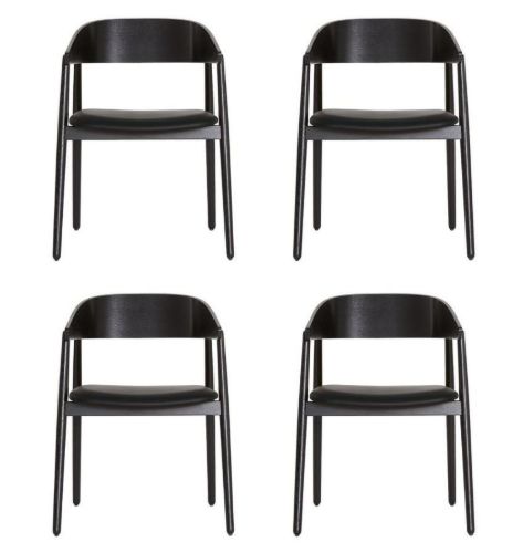 Andersen Furniture AC2 Stol SH: 43,5 cm Sæt af 4 stk - Eg Sort Lak/Sort Læder