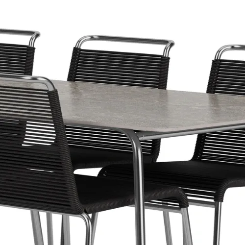 FDB Møbler Teglgård Stort Havesæt 90x200 cm - Rustfrit Stål/Sort
