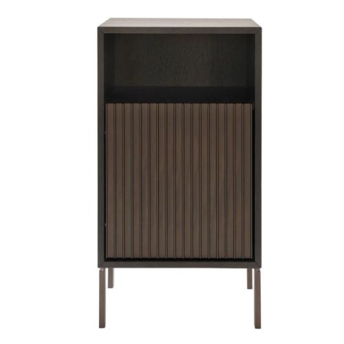 Vipp 672 Bedside Table w. Legs H: 48 cm - Mørk Egetræ/Aluminium 