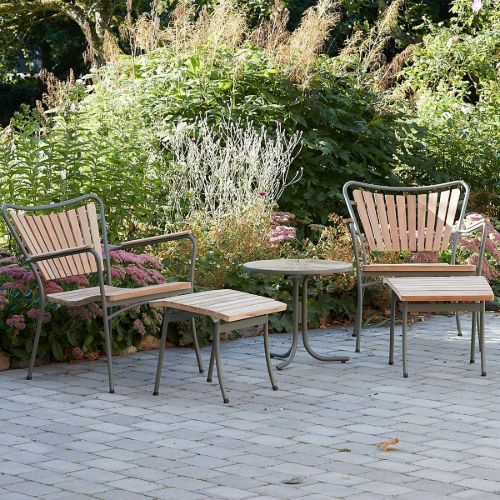 Mandalay Marguerit Fodskammel H: 40 cm - Teak/Olivengrøn