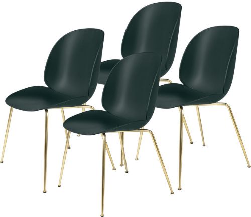 GUBI Beetle Dining Chair Conic Base 4 stk - Brass Semi Matt Base/Dark Green Shell